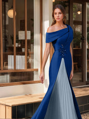 Trumpet/Mermaid One-Shoulder Short Sleeves Evening Dresses with Ruffles & Appliques
