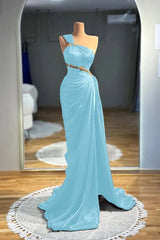 One Shoulder Sleeveless Long Mermaid Formal Dress With Pleated