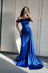 Off the Shoulder Sleeveless Mermaid Long Formal Dress With Ruffles