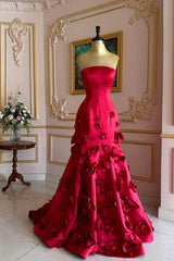 Sleeveless Strapless Long Mermaid Formal Dress With Flower Appliques