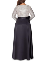 A Line Princess V Neck Long Sleeves Floor Length Mother Of The Bride Dresses With Pocket Sequins