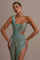 One Shoulder Sleeveless Backless Long Formal Dress With High Split