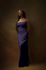 One Shoulder Sleeveless Split Long Formal Dress With Pleated Beading