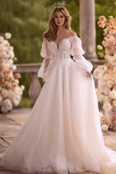 Off the Shoulder Long Sleeves Long Formal Dress With Appliques