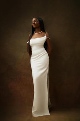 One Shoulder Sleeveless Split Long Formal Dress With Pleated Beading