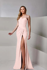 One Shoulder Sleeveless Long Mermaid Split Formal Dress With Pleated