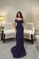 Off The Shoulder Sleeveless Long Mermaid Formal Dress With Pleated