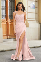 Spaghetti Strap Sleeveless Long Mermaid Formal Dress With Appliques