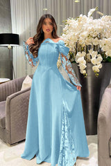 White Off the Shoulder Long Sleeves Long Formal Dress With Appliques
