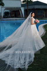 A-Line Charming V-Neck Sleeveless Tulle Floor-Length Wedding Dresses with Appliques