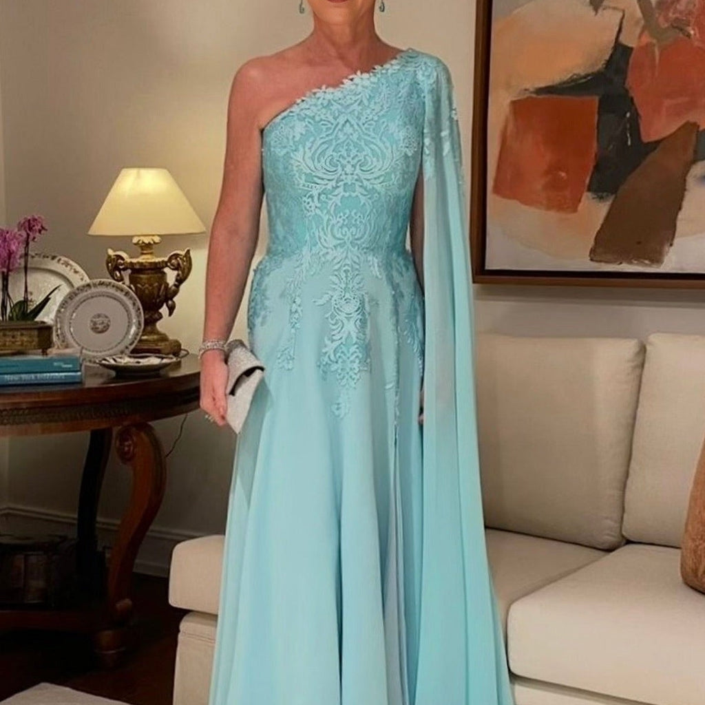 A-Line Chiffon Pleated Maxi Mother of the Bride & Groom Dresses with Cape Sleeves main image 1