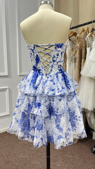 A-Line Sweetheart Floral Print Mini Homecoming Dress with Ruffles