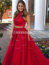 A-Line/Elegant Sleeveless Halter Beading Tulle Floor-Length Two Piece Prom Evening Dresses