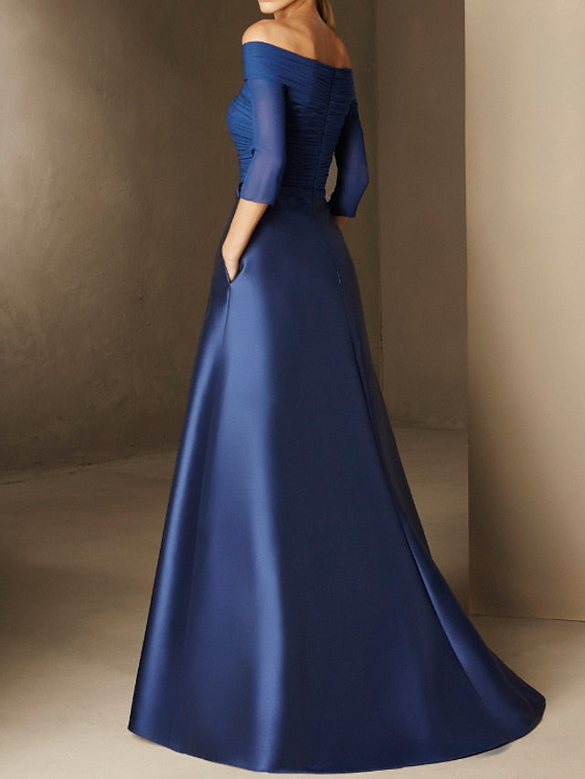 A Line Princess Off The Shoulder Short Sleeves Mother Of The Bride Dresses With Belt Applique