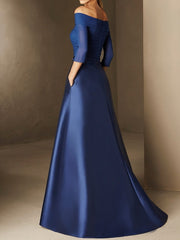 A Line Princess Off The Shoulder Short Sleeves Mother Of The Bride Dresses With Belt Applique
