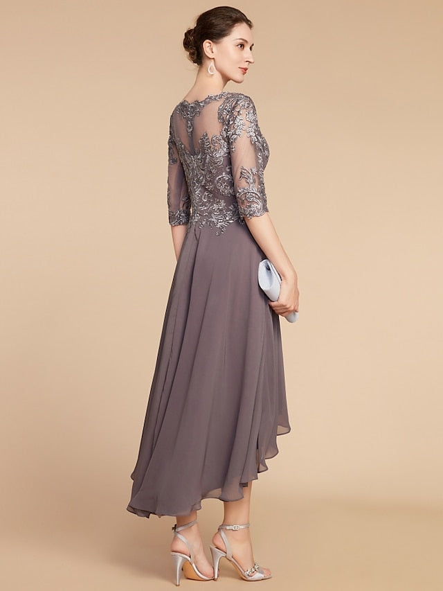 A Line Princess Scoop Asymmetrical Mother Of The Bride Dresses