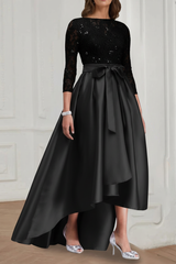 A Line/Princess Jewel Neck 3/4 Length Sleeves Asymmetrical Plus Size Mother of the Bride Dresses with Bowknot