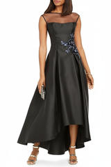 A-Line/Princess Jewel Neck Sleeveless Asymmetrical Mother of the Bride Dresses With Pleats & Appliques