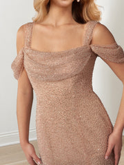 A-Line/Princess Off-the-Shoulder Draped Sleeves Evening Dresses