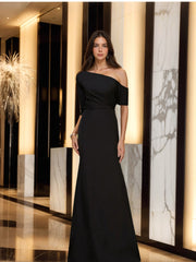 A-Line/Princess One-Shoulder 3/4 Length Sleeves Floor-Length Mother of the Bride Dresses