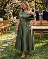 A-Line/Princess One-shoulder Half Sleeve Ankle-Length Plus Size Mother of the Bride Dresses with Ruffles