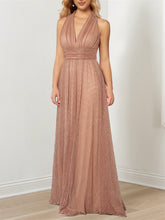 A-Line/Princess Plunging V Metallic Halter Floor-Length Mother of the Bride Dresses