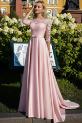 A-Line/Princess Satin Mother of the Bride Dresses with Lace & Belt