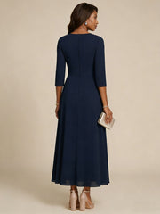 A-Line/Princess Scoop Chiffon Mother of the Bride Dresses 3/4 Sleeves Lace Tea-Length Floral