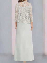 A-Line/Princess Scoop Floor-Length Plus Size Mother of the Bride Dresses with Pleated & Lace Appliques