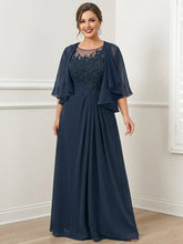 A-Line/Princess Scoop Floor-Length Plus Size Mother of the Bride Dresses with Pleated & Sequins