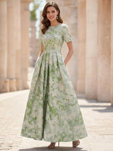A-Line/Princess Scoop Jacquard Mother of the Bride Dresses Ankle-Length Short Sleeves Pleats