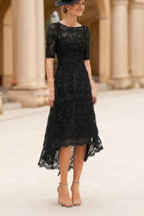 A-Line/Princess Scoop Lace Mother of the Bride Dresses Tea-Length Half Sleeves Cocktail Dresses