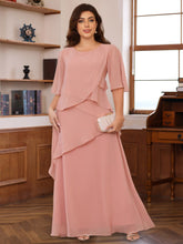 A-Line/Princess Scoop Neck Half Sleeves Floor-Length Plus Size Mother of the Bride Dresses with Ruffles