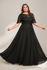 A-Line/Princess Scoop Plus Size Mother of the Bride Dresses Chiffon Floor-Length Sequins