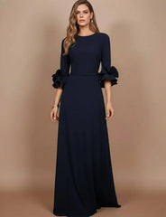 A-Line/Princess Scoop Stretch Satin Mother of the Bride Dresses Floor-Length 3/4 Sleeves Ruffles