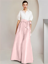 A-Line/Princess Shirt Collar Short Sleeves Floor-Length Mother Of The Bride Dresses with Bowknot