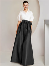 A-Line/Princess Shirt Collar Short Sleeves Floor-Length Mother Of The Bride Dresses with Bowknot