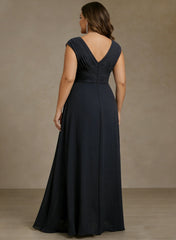 A-Line/Princess V-Neck Chiffon Plus Size Mother of the Bride Dresses Asymmetrical Floor-Length Sequins Ruched