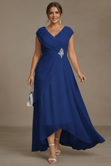 A-Line/Princess V-Neck Chiffon Plus Size Mother of the Bride Dresses Asymmetrical Floor-Length Sequins Ruched