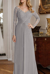 A-Line/Princess V-Neck Floor-Length Mother Of The Bride Dresses With Lace Ruffle