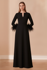 A-Line/Princess V-Neck Long Sleeves Floor-Length Mother of the Bride Dresses with Feathers