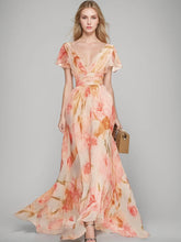 A-Line/Princess V-Neck Short Sleeves Printed Floral Mother of the Bride Dresses with Ruffles