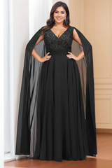 A-Line/Princess V-Neck Sleeveless Floor length Plus Size Mother of the Bride Dresses with Sequins & Watteau Train