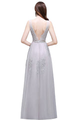 A-line Floor-length Tulle Bridesmaid Dress with Appliques