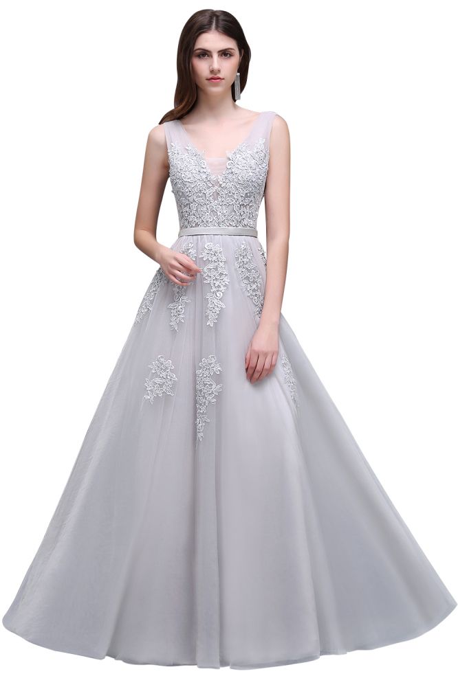 A-line Floor-length Tulle Bridesmaid Dress with Appliques