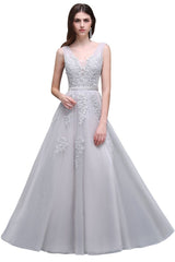A-line Floor-length Tulle Bridesmaid Dress with Appliques