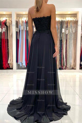 A-line Lace Long Front-Split Prom Evening Dresses Off-the-shoulder Evening Dress