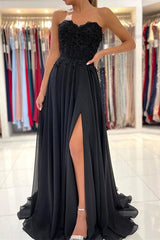 A-line Lace Long Front-Split Prom Evening Dresses Off-the-shoulder Evening Dress
