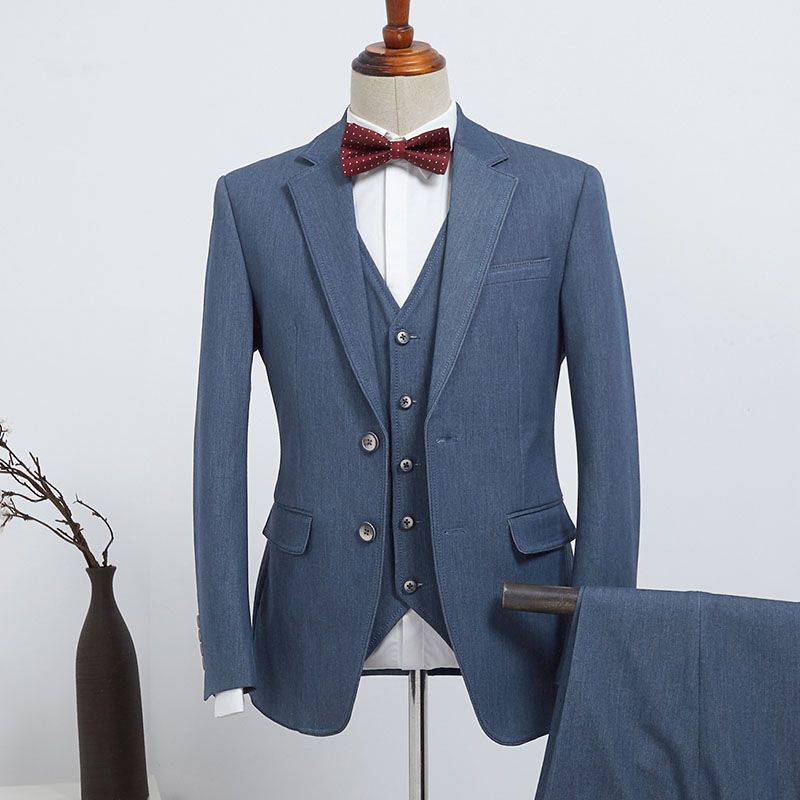 Affordable Blue Three Pieces Slim Fit Custom Business Suit