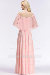 Affordable Flounced Crinkle Bridesmaid dresses Modest Pink Chiffon Wedding Party Dress